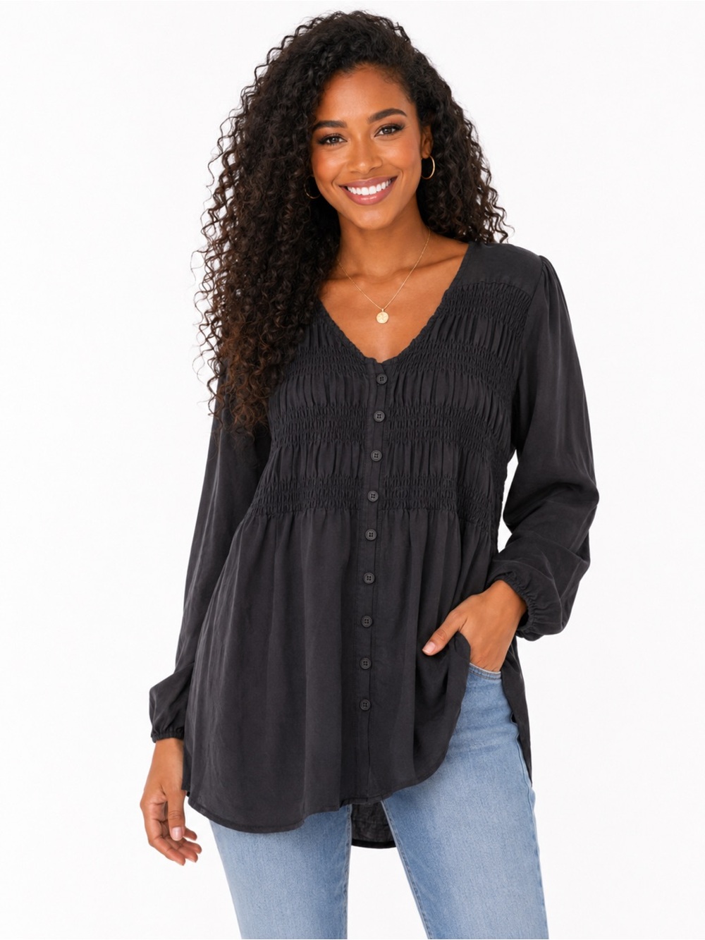 Torrid Smocked Button Front Oversized Babydoll Blouse Size 0